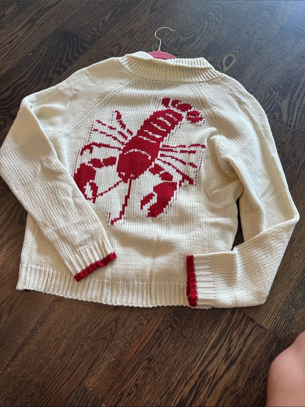 Cream Sweater with Red Lobster Motif - Women's Cozy Knit cardigan